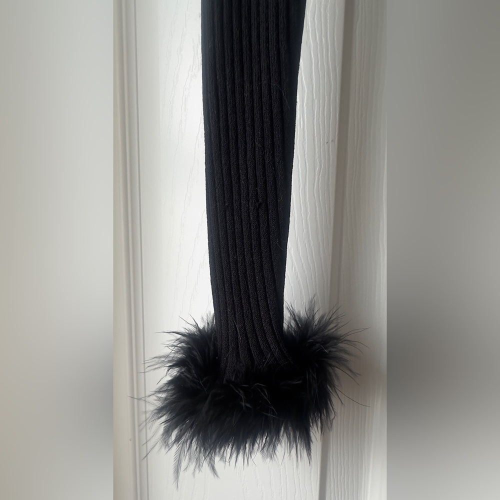 INC International Concepts Black Ribbed Top with Feather Detail - Picture 3 of 5